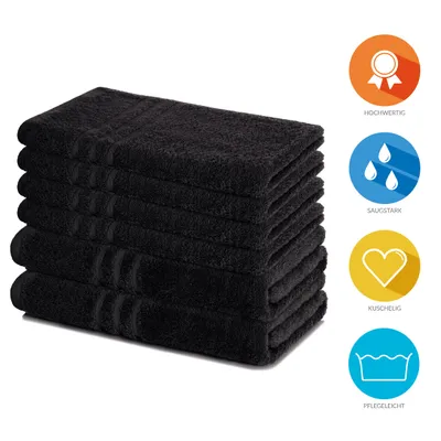Produktbild von Lavea® 6-teiliges Handtuch Set Elena, 100% Baumwolle - 4x Handtücher 50x100 cm, 2x Duschtücher 70x140 cm, Handtücher Set - Schwarz