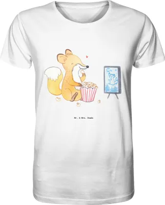 Produktbild von Mr. & Mrs. Panda Shirt Fuchs Filme gucken Größe L - Weiß - Geschenk, TV, Kino, Filmabend, Oberteil, Fernsehen, Tshirt, Casual, T-Shirt Herren