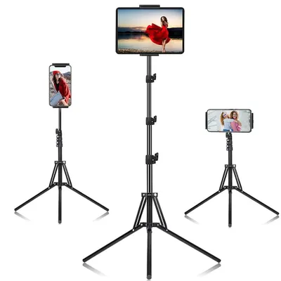 Immagine prodotto di Supporto per tablet regolabile in altezza da 42,5 a 165 cm - Supporto per tablet - Treppiede - Supporto per smartphone - Rotazione a 360 gradi - Adatto per tablet da 4,7 a 12,9 pollici - Porta tablet