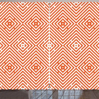 Produktbild von ARANDE Burnt orange Gardine, Rauten im Bullseye-Muster mit Fischgrät-Zickzack-Streifen, 280 x 175 cm, Burnt Orange und Weiß