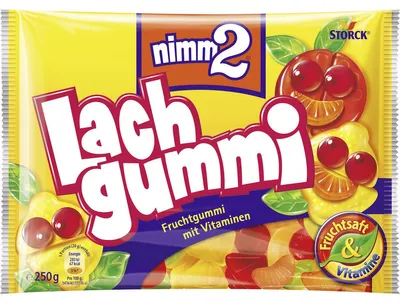 Obrázek produktu pro STORCK Gummibären Nimm2 Lachgummi, Želatinové fazolky, 250 g, Banánový, Citrón, Oranžová, Vícebarevný, Taška