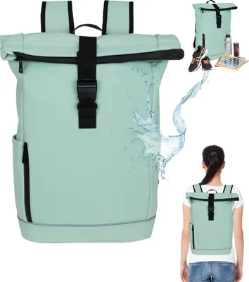 Produktbild von Rucksack für Damen Frauen Mädchen Kurierrucksack Roll-Top Daniel Ray Highlands Large DIN A4 Laptoprucksack Daypack wetterfest aus Plane 1086M 44 Mint Grün Pastell + Schlüsseletui
