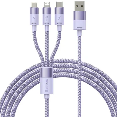 Produktbild von 3-in-1-USB-Kabel Baseus StarSpeed Serie, USB-C + Micro + Lightning 3,5 A, 1,2 m (Lila)