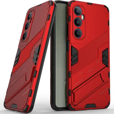 Produktbild von Armor Hülle für Realme C65 4G Hybrid PC TPU Bumper Stoßfestes Schutzhülle mit Standfunktion Rot