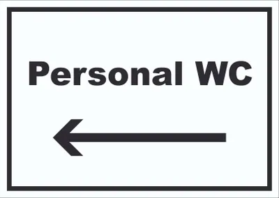 Produktbild von Personal WC Schild mit Text und Richtungspfeil links waagerecht A5 Rückseite selbstklebend