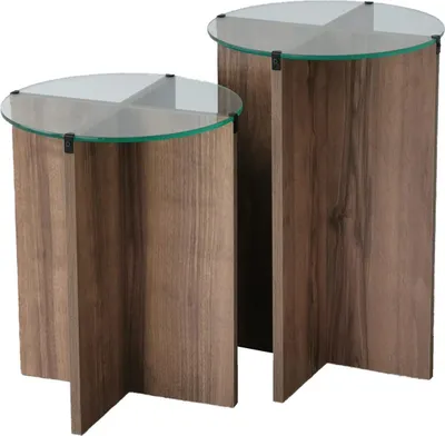 Produktbild von Skye Decor, Lily - Walnut, Beistelltische, Satztisch (2 Stück), Nussbaum, Glas, 40 x 45 x 40 cm