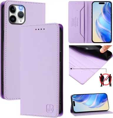 Produktbild von Lederhülle für iPhone 11 Pro Hülle Flip Brieftasche Kartenfächern Ständer Schutzhülle Violett
