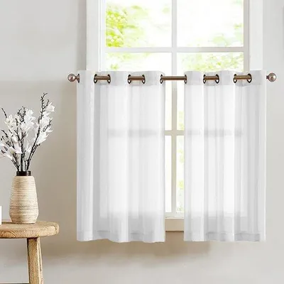 Productafbeelding van Ibenzoa® Transparante voile-gordijn (raamgordijn) met subtiele strepen – 90 x 115 cm – lichtdoorlatend, wit, 100% polyester