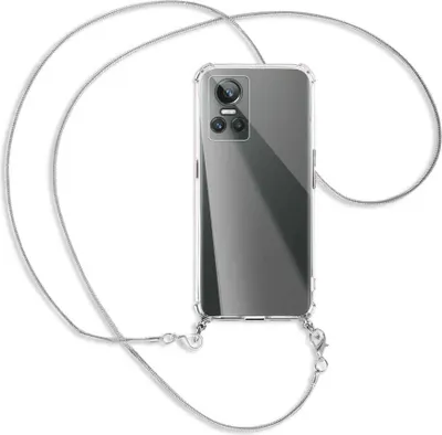 Produktbild von Handykette Backcover-Schutzhülle mit Band (Metall silberfarben) für Realme GT Neo 3 - silberfarbene Kette Snake