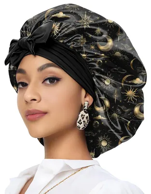 Imagen del producto de Gorro de dormir de satén, de doble capa, con banda elástica, para mujeres y niñas