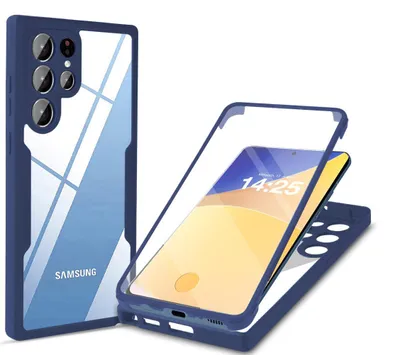 Produktbild von 360 Grad Rundum Schutz Handyhülle für Samsung Galaxy S22 Ultra Full Cover Vollschutz Case Farbe: Blau