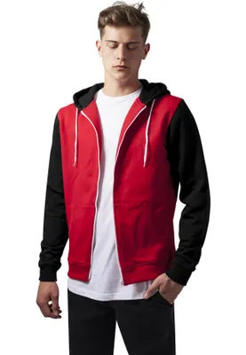 Produktbild von Urban Classics Relaxed 3-Tone Zip Hoody Herren Sportjacke Mit Kapuze, Größe: M; Farbe: Red/Black/White