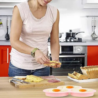 Produktbild von Eierpfanne für Heißluftfritteuse - Silikon-Muffinform - 2 Stück Zubehör mit 3 Mulden - Antihaft-Pfannkuchenpfanne - Bratpfanne für Backen und Kochen
