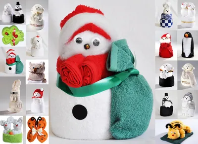 Produktbild von Frottier Geschenk Set Origami Handarbeit Gästetuch Handtuch Waschhandschuh Tiere Weihnachtsmann mit Sack