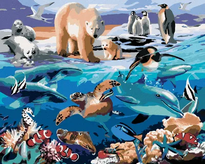 Produktbild von Zuty - Malen nach Zahlen - TIERE IM OZEAN (HOWARD ROBINSON), 40x50 cm, mit Keilrahmen (bereits gespannt)