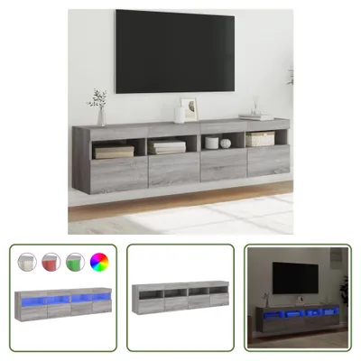 Produktbild von The Living Store TV-Wandschränke mit LED-Leuchten 2 Stk. Grau Sonoma 80x30x40 cm