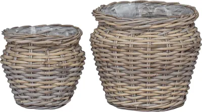 Immagine prodotto di vidaXL Cesto portavasi con contenitore 2 pezzi Grigio Lacak Rattan