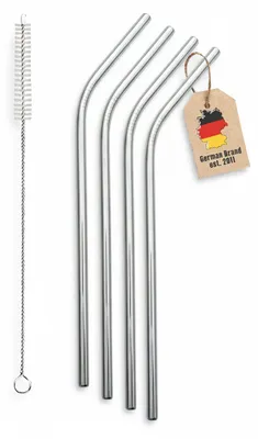 Produktbild von Intirilife wiederverwendbare Trinkhalme aus Edelstahl - 4x Metall Strohhalme mit Reinigungsbürste Silber