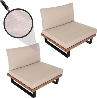 Immagine prodotto di set di 2 sedie lounge HWC-H54, poltrona da giardino, legno di acacia filato, alluminio  ~ marrone chiaro, rivestimento beige
