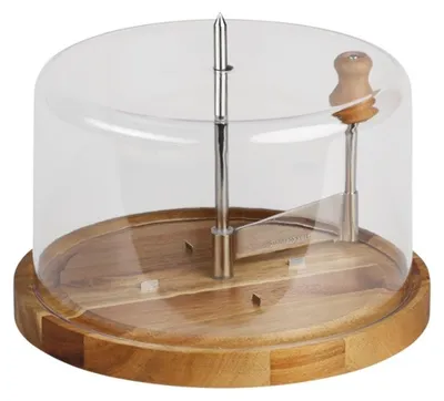 Obrázok produktu pre Zariadenie na krájanie a podávanie syrov Kesper 28621, 21 cm, Ochranný kryt, Otočná drevená podstava, Oceľový nôž, Elegátny dizajn, Hnedá