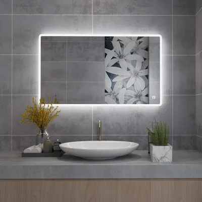 Produktbild von MIQU Badspiegel 120x70cm Badezimmerspiegel mit Beleuchtung Kaltweiße Wandspiegel mit Touchschalter + beschlagfrei IP44 energiesparend [++]