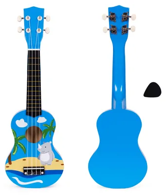 Produktbild von EcoToys MF019H Kinder-Holzgitarre mit 4 Nylonsaiten und einem Plektrum, blau