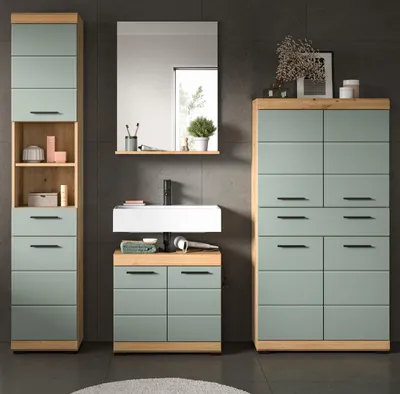 Produktbild von Badmöbel Set 4-teilig "Shawn" in Salbei und Artisan Eiche Badkombination 200 x 191 cm