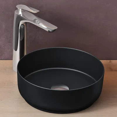 Image de doporro Lavabo Vasque à Poser Noir Mat 40x40x13 cm Lave Mains Rond en Céramique Revêtement NANO Easy Clean Bruxelles203