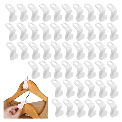 Produktbild von 50 Stück Platzsparende Kleiderbügel mit Verbindungshaken, Mehrfach Kleiderbügel aus Kunststoff für Kleiderschrank Organizer (Weiß)