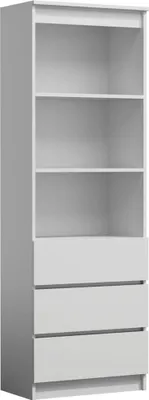 Obrázok produktu pre Spisová polica Stojaca polica biela s 3 zásuvkami a 3 otvorenými priehradkami 60 cm Olimp, vysoká zásuvková skriňa z MDF dreva