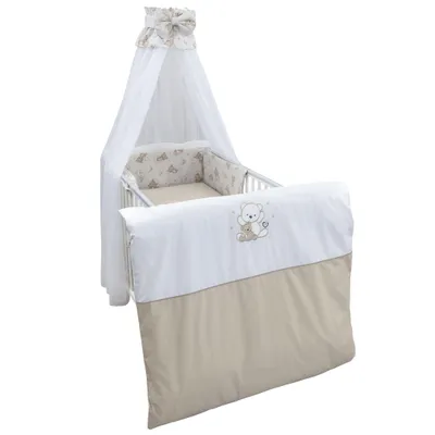 Produktbild von Baby Delux Baby Bettwäsche Bettset 4-tlg Bettausstattung Nestchen Himmel mit Stickerei Bärchen beige