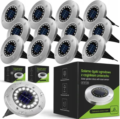 Zdjęcie produktu dla 12X Lampa Solarna Led Ogrodowa Wbijana Dysk Do Ogrodu Gruntowa Mocna 16 Led