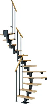 Produktbild von Pertura Mittelholmtreppe Spiros Eiche Leimholz Anthrazit 1/2-gewendelt 65 cm 12 Stufen / 13 Steigungen Stabgeländer Anth