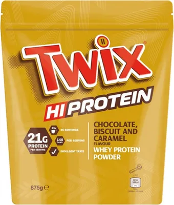 Produktbild von Mars Twix HiProtein Powder 875 g čokoláda-sušienka-karamel / Srvátkové whey proteíny / Lahodný srvátkový proteín s nezameniteľnou chuťou Twix tyčinky