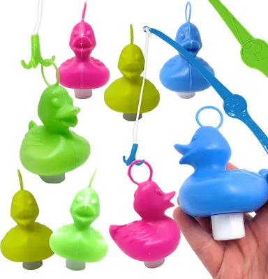 Produktbild von Enten Angeln | 8x bunt Entchen mit Öse & Gewicht | Inkl. 2 Angeln | Entenangeln Spiel Wasser groß | Perfekt für Firmenfeiern, Kita, Kindergeburtstag | Schwimmenten für Pool & Jahrmarkt
