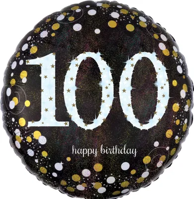 Obrázek produktu pro AMSCAN 3374401 100 fóliových balónků Happy Birthday - Ø 43 cm, černá/bílá, konfety