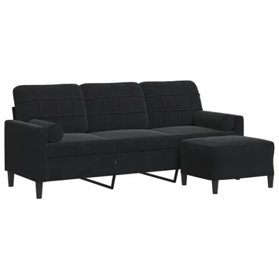 Obrázok produktu pre vidaXL 3-miestna pohovka s taburetkou Black 180 cm Velvet
