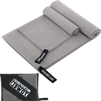 Produktbild von Famanu Mikrofaser Handtuch Set - Ultra leicht, schnell trocknend, 2 Stück, Grau