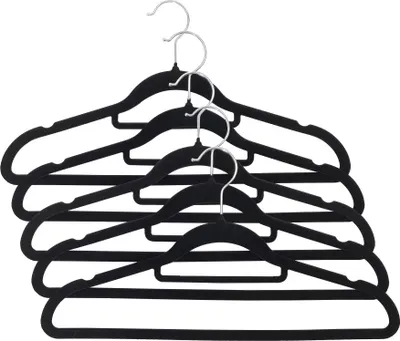 Produktbild von TrendLine Kleiderbügel mit Steg und Samtüberzug 5er Pack schwarz