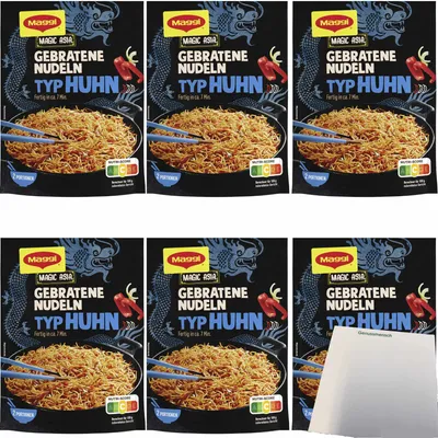 Produktbild von Maggi Gebratene Nudeln mit Huhn 6er Pack (6X121g Beutel) + usy Block