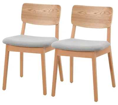 Produktbild von home24 Esszimmerstuhl 2er Set - Buche Teilmassiv / Strukturstoff - Grau / Buche