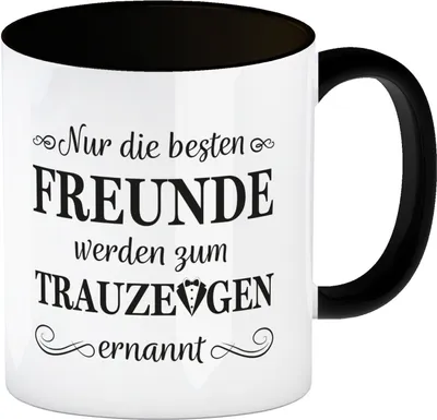 Produktbild von Nur die besten Freunde werden Trauzeuge Kaffeebecher in schwarz