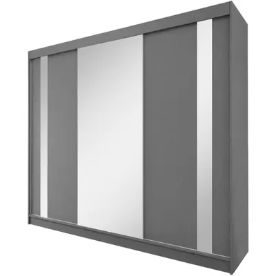 Produktbild von Beautysofa GAJA Kleiderschrank 240 cm mit Spiegel – Schwebetürenschrank 3-türig, Schlafzimmer Schrank, Graphit/Graphit ohne Schubkasteneinsätze