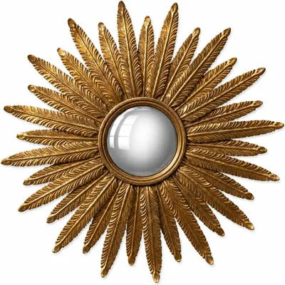 Konvexspiegel mit goldenen Federn, Ø 37,8 cm, Wandmontage