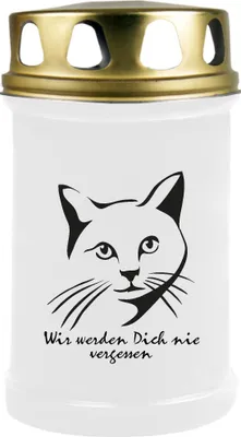 Produktbild von Grabkerze Weiß, Brenndauer: 48 Stunden, Motiv: Katze 3