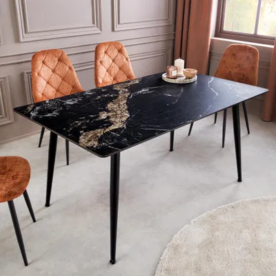 Produktbild von riess-ambiente Esstisch MILANO 120cm schwarz gold sand Aurora Oro Keramik Metallbeine für 4 Personen