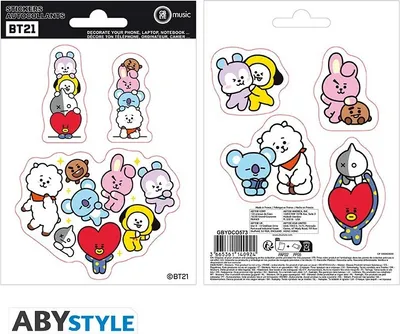 Produktbild von BT21 Dekoratives Stickerset mit 2 Aufkleberbögen, jeweils 16 cm x 11 cm