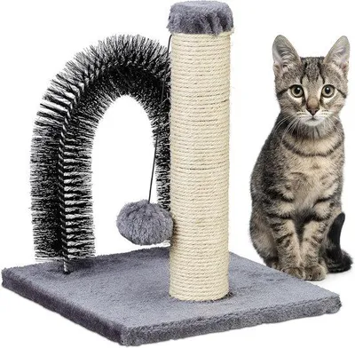 Produktbild von Famanu Kratzbaum mit Entfilzungsbogen - 2in1 Kratzmöbel für Katzen - grau