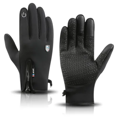 Productafbeelding van Winterhandschoenen voor dames en heren, touchscreen-handschoenen, winddicht, waterafstotend, thermohandschoenen met rits, geschikt voor buitenshuis, zwart, maat M