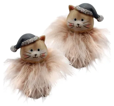 2er-Set Weihnachtskatzen mit Mütze, Polyresin, 8 cm, Tischdeko